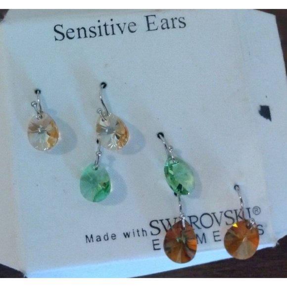3 Pair Swarovski Elements Crystal Earrings for Sensitive Ears - Picture 2 of 6